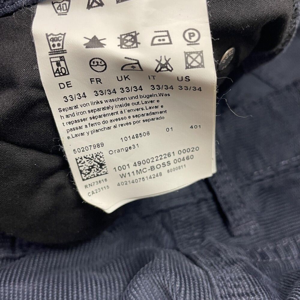 Boss Orange Corduroy Pants Mens 33x34 Navy Blue Orange31 5-Pocket Zip Fly Casual - Picture 5 of 10